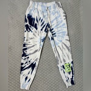 Sz S Peloton sweatpants jogger tie dye cream navy grey blue pockets cotton